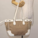 PRADA Tote Bag Canvas Leather Beige Silver Auth 144180-24
