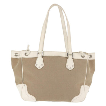 PRADA Tote Bag Canvas Leather Beige Silver Auth 144180 - 0