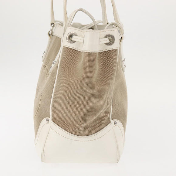 PRADA Tote Bag Canvas Leather Beige Silver Auth 144180