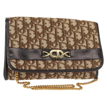 Christian Dior Trotter Canvas Chain Shoulder Bag Brown Gold Auth 144207