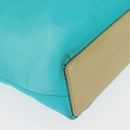 Christian Dior Maris Pearl Hand Bag Nylon Turquoise Blue Silver Auth 144208-14