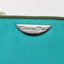 Christian Dior Maris Pearl Hand Bag Nylon Turquoise Blue Silver Auth 144208-17