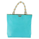 Christian Dior Maris Pearl Hand Bag Nylon Turquoise Blue Silver Auth 144208-13