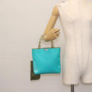 Christian Dior Maris Pearl Hand Bag Nylon Turquoise Blue Silver Auth 144208-25