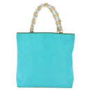 Christian Dior Maris Pearl Hand Bag Nylon Turquoise Blue Silver Auth 144208-2