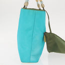 Christian Dior Maris Pearl Hand Bag Nylon Turquoise Blue Silver Auth 144208-4