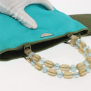 Christian Dior Maris Pearl Hand Bag Nylon Turquoise Blue Silver Auth 144208-6