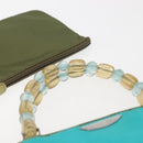 Christian Dior Maris Pearl Hand Bag Nylon Turquoise Blue Silver Auth 144208-8