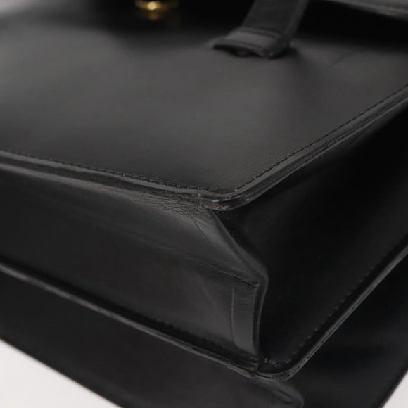 Christian Dior Hand Bag Leather Black Gold Auth 144209