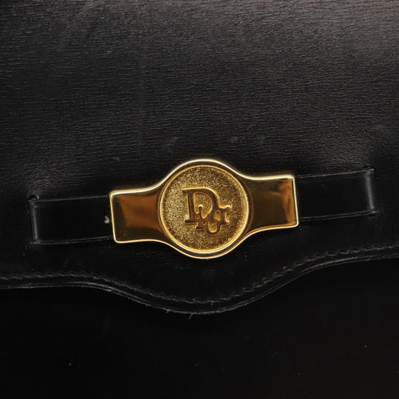 Christian Dior Hand Bag Leather Black Gold Auth 144209
