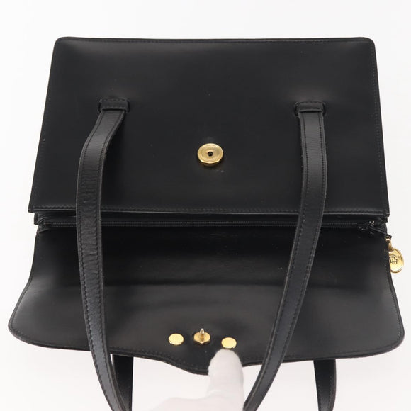 Christian Dior Hand Bag Leather Black Gold Auth 144209