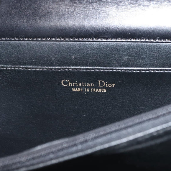 Christian Dior Hand Bag Leather Black Gold Auth 144209