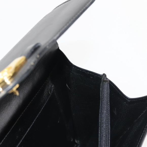 Christian Dior Hand Bag Leather Black Gold Auth 144209