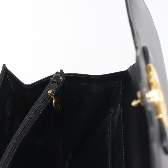 Christian Dior Hand Bag Leather Black Gold Auth 144209