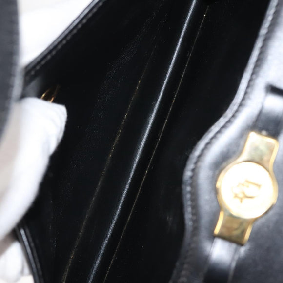Christian Dior Hand Bag Leather Black Gold Auth 144209