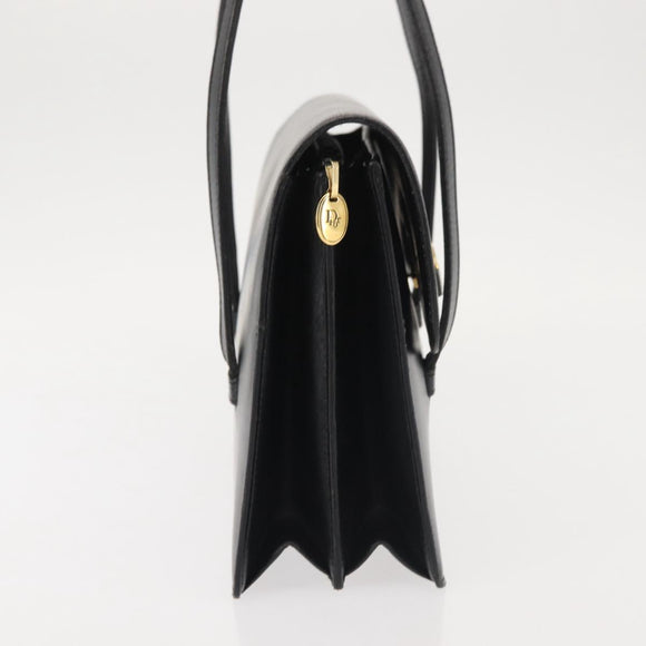 Christian Dior Hand Bag Leather Black Gold Auth 144209