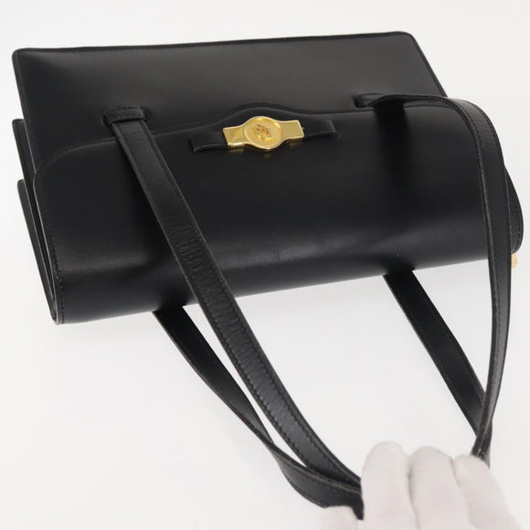 Christian Dior Hand Bag Leather Black Gold Auth 144209