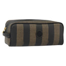 FENDI Pecan Canvas Clutch Bag PVC Black Brown gold Auth 144211-1