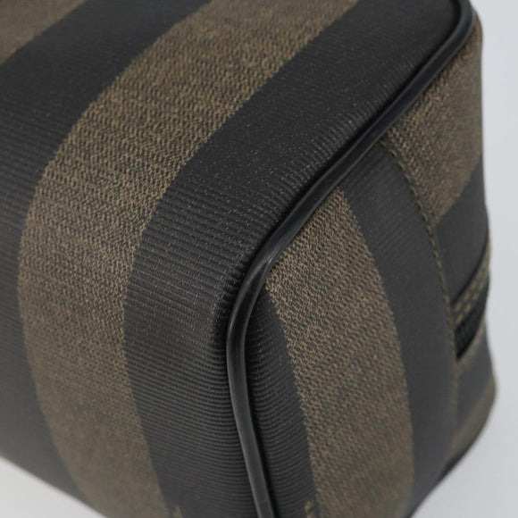 FENDI Pecan Canvas Clutch Bag PVC Black Brown gold Auth 144211