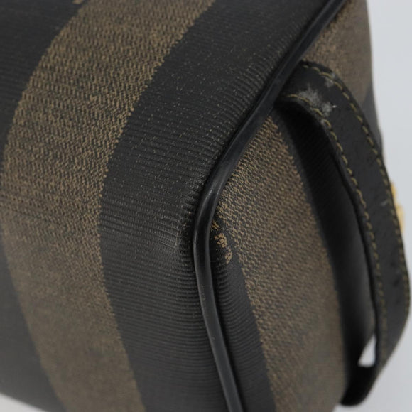 FENDI Pecan Canvas Clutch Bag PVC Black Brown gold Auth 144211