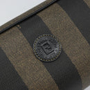FENDI Pecan Canvas Clutch Bag PVC Black Brown gold Auth 144211-14