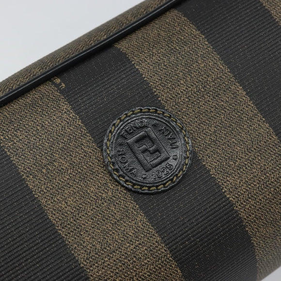 FENDI Pecan Canvas Clutch Bag PVC Black Brown gold Auth 144211