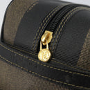 FENDI Pecan Canvas Clutch Bag PVC Black Brown gold Auth 144211-15