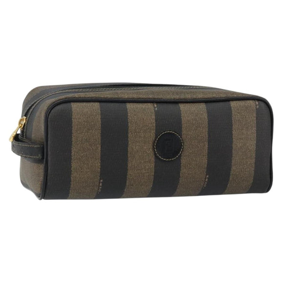 FENDI Pecan Canvas Clutch Tasche PVC Schwarz Braun Gold Auth 144211