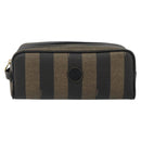 FENDI Pecan Canvas Clutch Bag PVC Black Brown gold Auth 144211-2