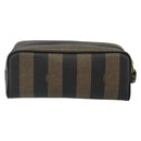 FENDI Pecan Canvas Clutch Bag PVC Black Brown gold Auth 144211-3