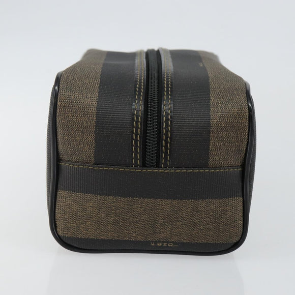 FENDI Pecan Canvas Clutch Bag PVC Black Brown gold Auth 144211