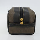 FENDI Pecan Canvas Clutch Bag PVC Black Brown gold Auth 144211-5