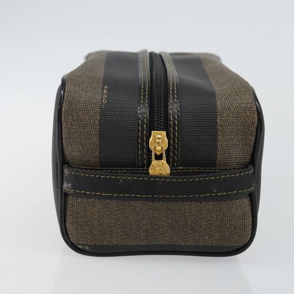 FENDI Pecan Canvas Clutch Tasche PVC Schwarz Braun Gold Auth 144211