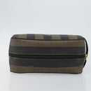 FENDI Pecan Canvas Clutch Bag PVC Black Brown gold Auth 144211-6