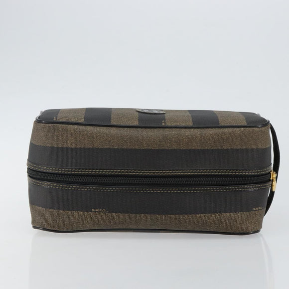 FENDI Pecan Canvas Clutch Bag PVC Black Brown gold Auth 144211