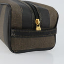 FENDI Pecan Canvas Clutch Bag PVC Black Brown gold Auth 144211-7