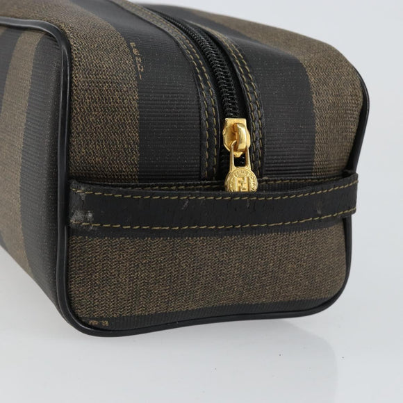 FENDI Pecan Canvas Clutch Bag PVC Black Brown gold Auth 144211