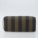 FENDI Pecan Canvas Clutch Bag PVC Black Brown gold Auth 144211-9