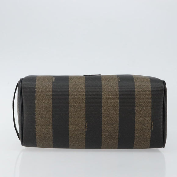 FENDI Pecan Canvas Clutch Bag PVC Black Brown gold Auth 144211