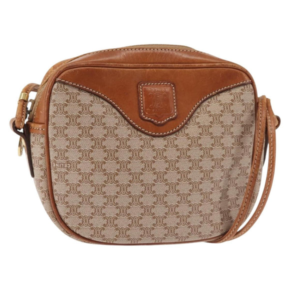 CELINE Macadam Canvas Shoulder Bag PVC Beige Gold Auth 144212