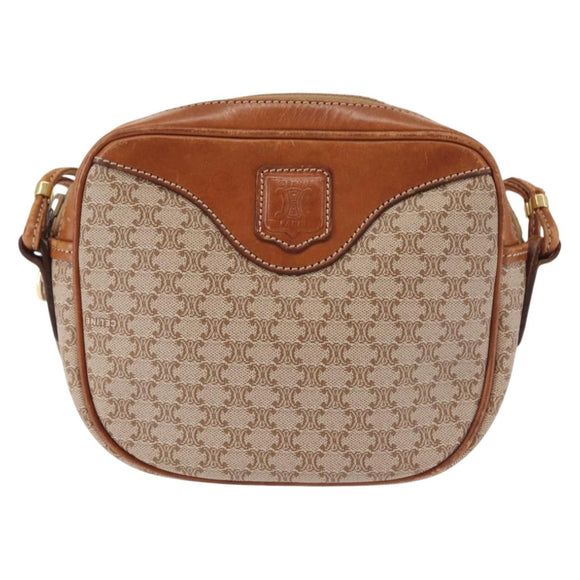 CELINE Macadam Canvas Shoulder Bag PVC Beige Gold Auth 144212