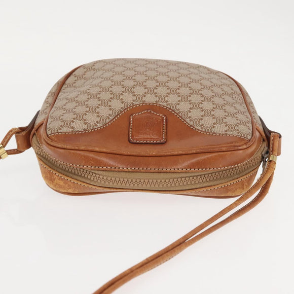 CELINE Macadam Canvas Shoulder Bag PVC Beige Gold Auth 144212