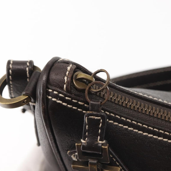 Salvatore Ferragamo Gancini Shoulder Bag Leather Dark Brown Auth 144214