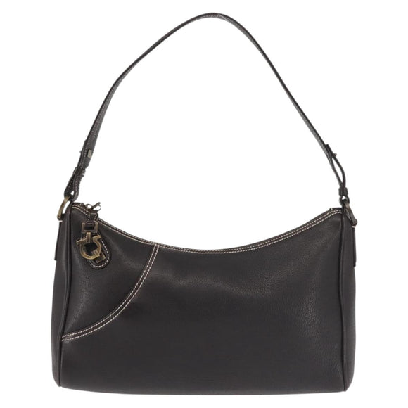 Salvatore Ferragamo Gancini Shoulder Bag Leather Dark Brown Auth 144214