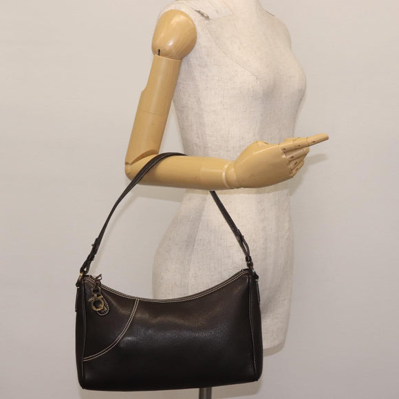 Salvatore Ferragamo Gancini Shoulder Bag Leather Dark Brown Auth 144214