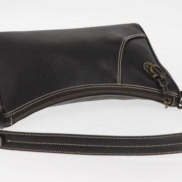 Salvatore Ferragamo Gancini Shoulder Bag Leather Dark Brown Auth 144214