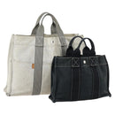 HERMES Fourre Tout Hand Bag Canvas 2Set Gray Black Auth 144215-1