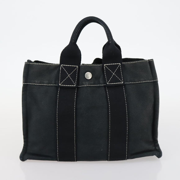 HERMES Fourre Tout Hand Bag Canvas 2Set Gray Black Auth 144215