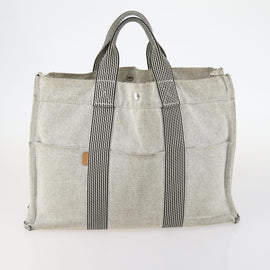 HERMES Fourre Tout Hand Bag Canvas 2Set Gray Black Auth 144215 - 0