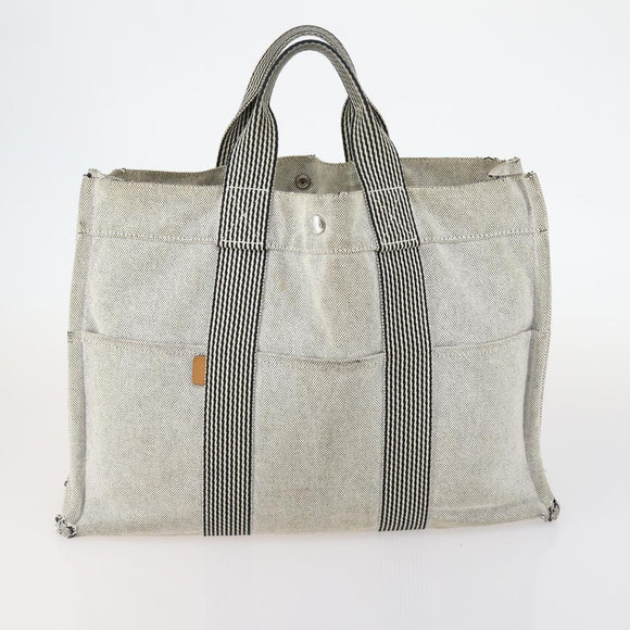 HERMES Fourre Tout Hand Bag Canvas 2Set Gray Black Auth 144215